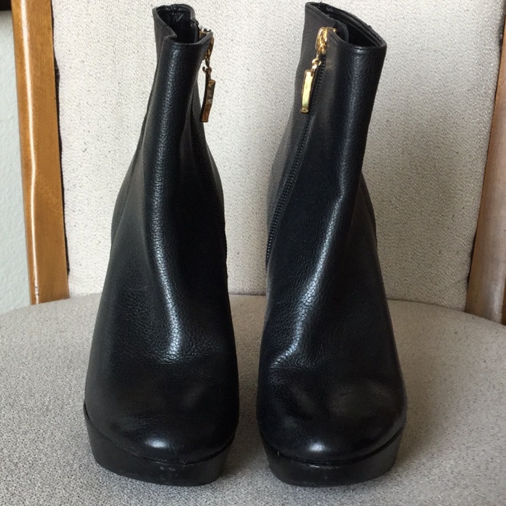 Black Leather Wedge Ankle Boots - Women's - Picture 2 of 8